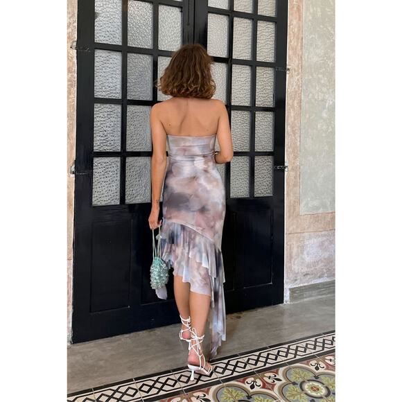 12th Tribe Dusk Strapless Mesh Midi Dress Size Medium - Picture 2 of 5